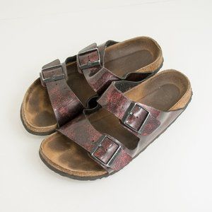 Birkenstock Maroon Glitter Double Strap Sandals Worn & Comfortable